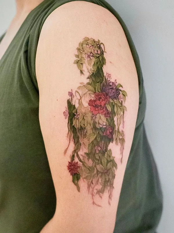 color illustrative tatouage sur upper arm #60086 | Artiste tatoueur guppy.flowertattoo