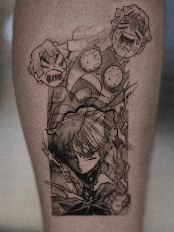 black and grey anime Tatuaggio su calf #60088 | Tatuatore Yurici_tattoo