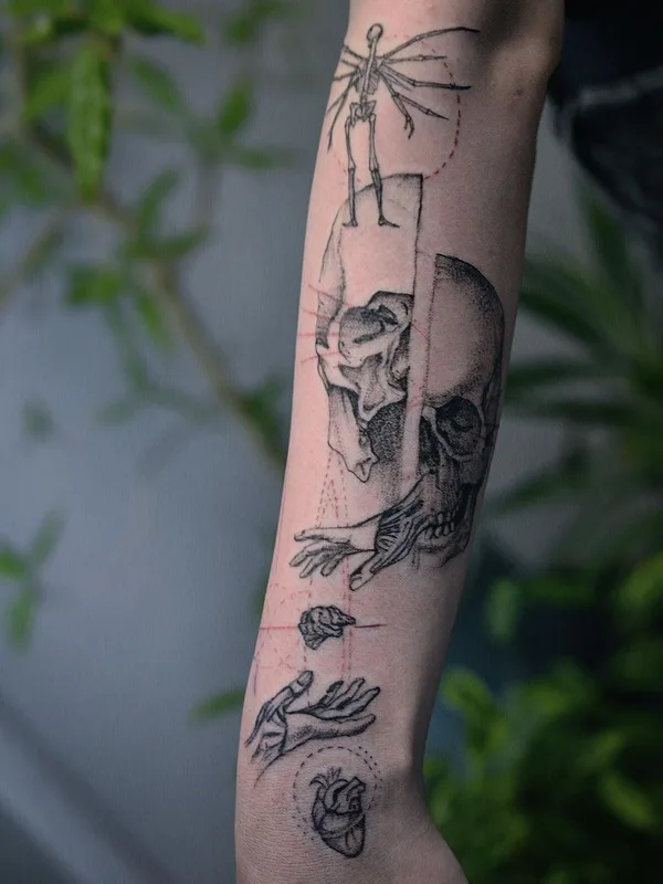 black and grey sketch 纹身 在 forearm #60220 | 纹身师 Ирина Шатилова