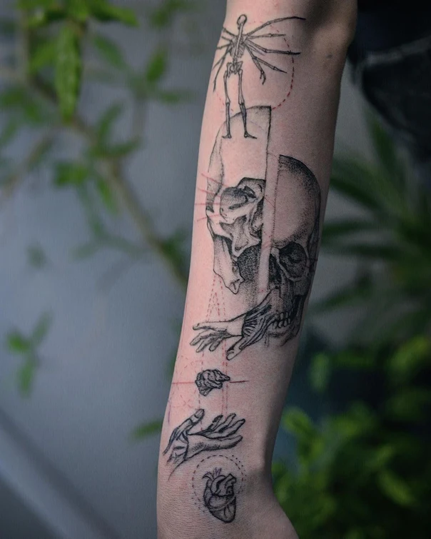 Скетч / Набросочная Skull, Skeleton tattoo на Предплечье