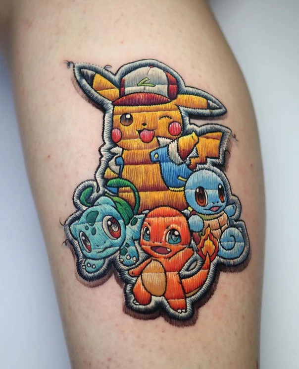 Illustrative Pokemon tattoo on Thigh