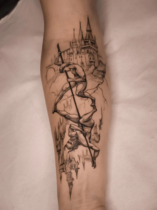 Sketch Castle, Figure tattoo on Forearm
