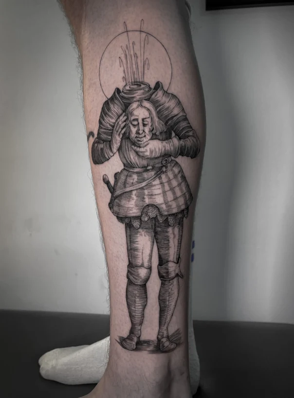 Engraving Figure, Armor tattoo on Calf