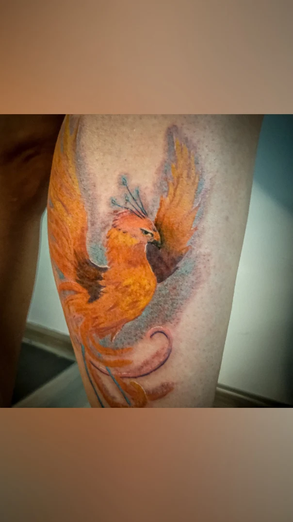 Illustrative Phoenix, Bird tattoo on Thigh