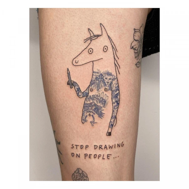 Sketch Horse, Lettering tattoo on Calf