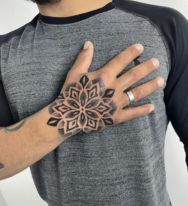 Ornamental Mandala, Geometric tattoo on Hand