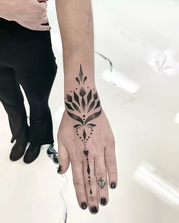 Ornamental Floral, Geometric tattoo on Hand