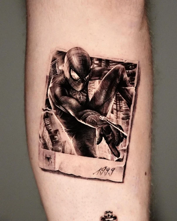 Realism Spider-man, Comic book tattoo on Forearm