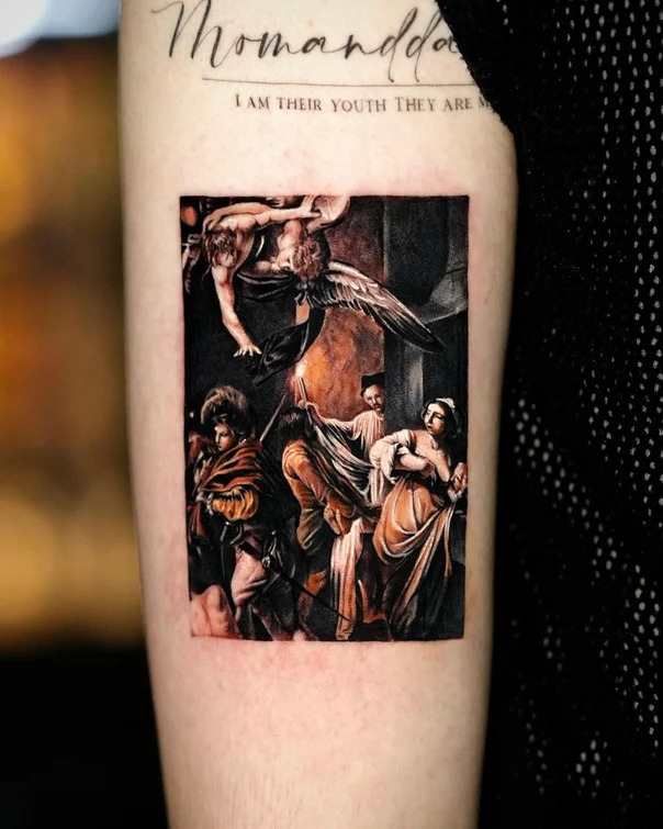 Realism Religious, Angel tattoo on Forearm