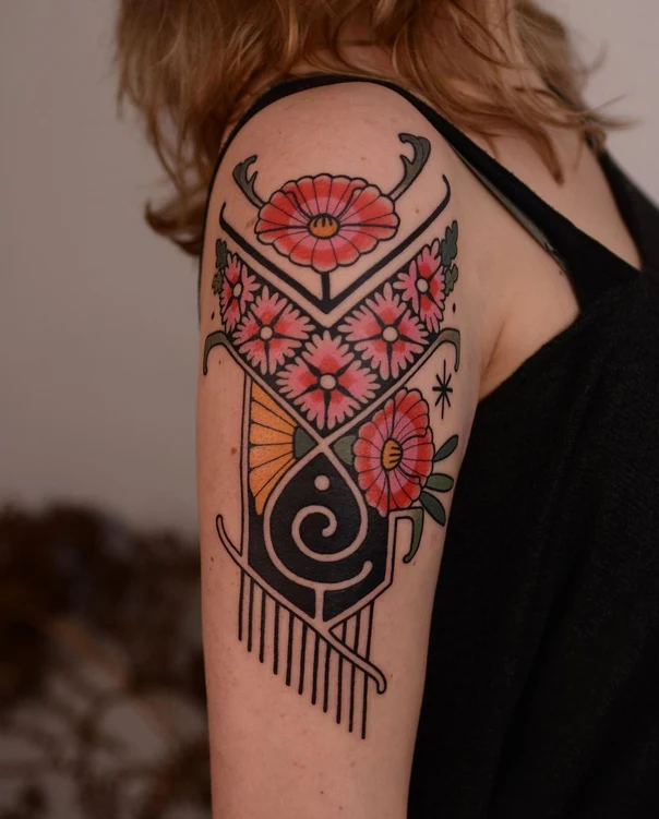 Geometric Flowers, Geometric tattoo on Upper Arm