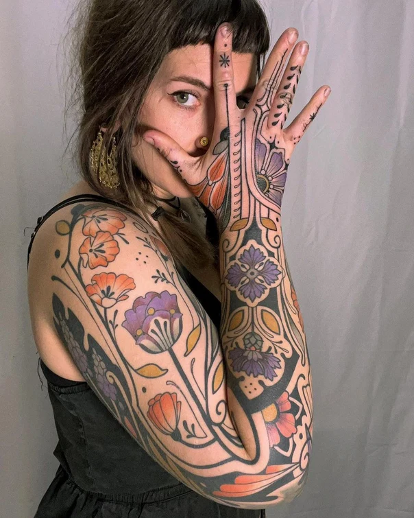 Ornamental Flowers, Floral tattoo on Full Sleeve