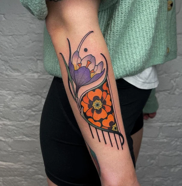 Illustrative Flower, Botanic tattoo on Forearm