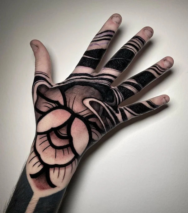 Blackwork Floral, Abstract tattoo on Hand