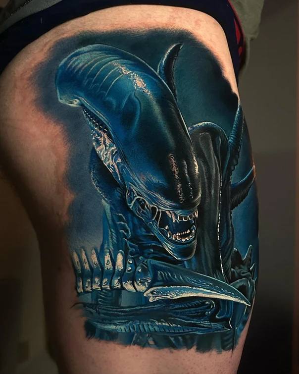 Realism Alien, Xenomorph tattoo on Thigh