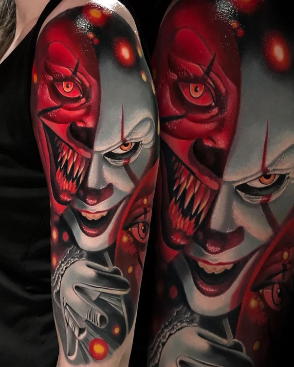 Реализм Clown, Horror tattoo на Полный рукав