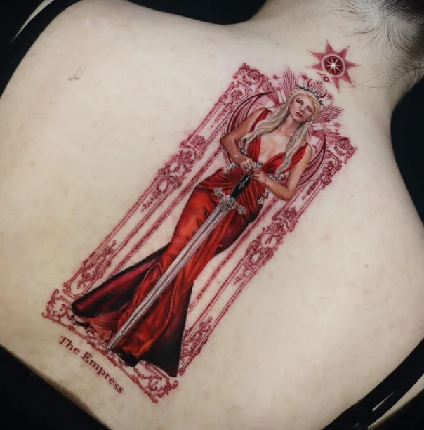 Illustrative Tarot, Portrait tattoo on Upper Back