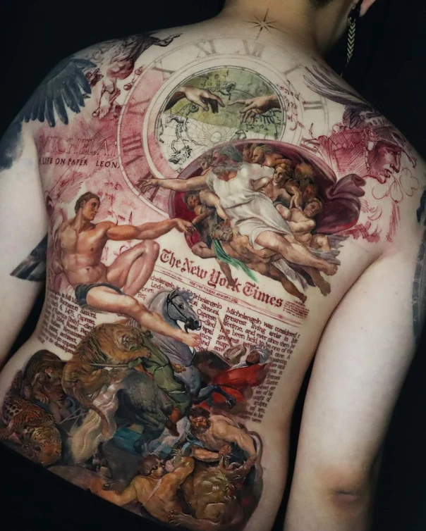 Realism Renaissance art, Clock tattoo on Full Back