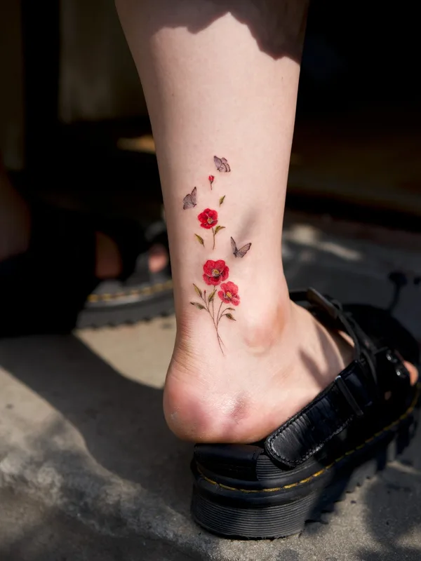 female color watercolor tattoo auf leg #60954 | Tätowierer Pokhy