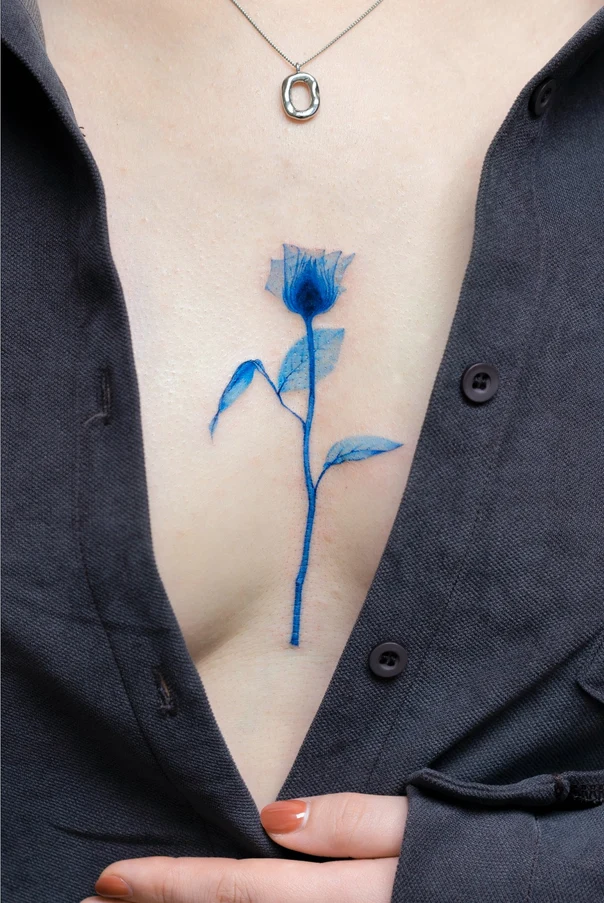 Botanic Rose tattoo on Sternum