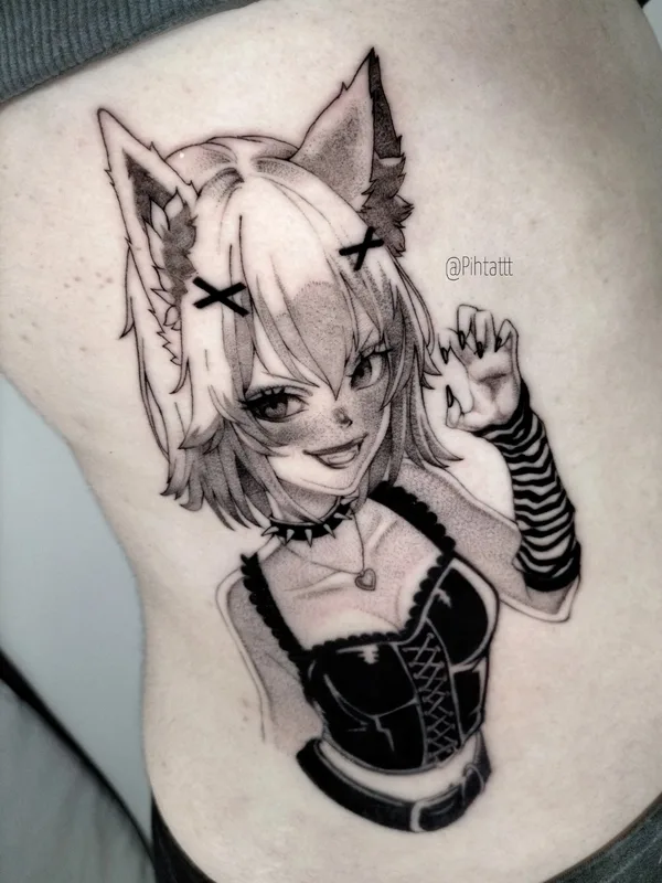 black and grey anime tattoo on side #75604 | Tattoo Artist Ирина Пихта