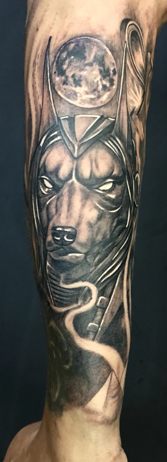 Black & Grey Animal, Moon tattoo on Forearm