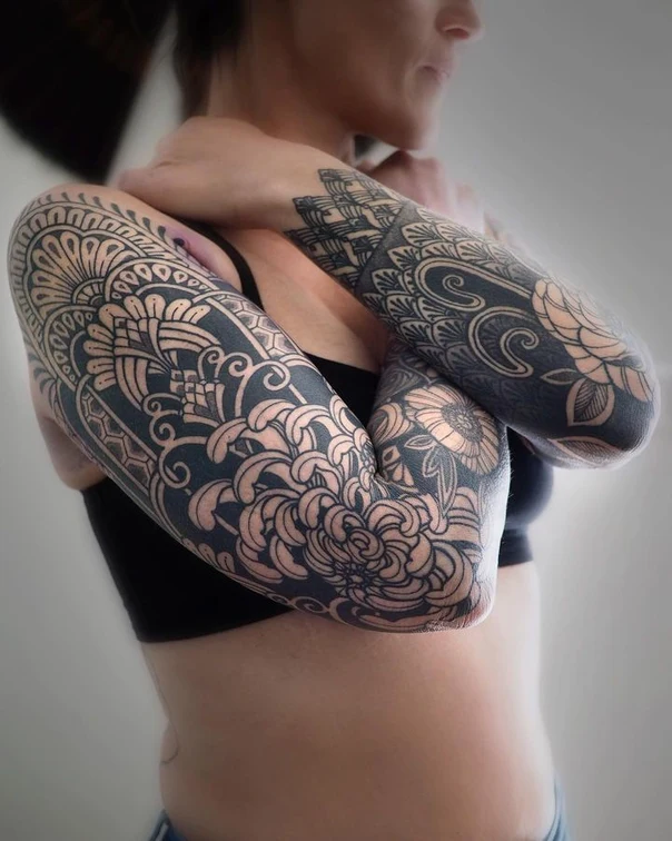 Blackwork Floral, Mandala tattoo on Full Sleeve