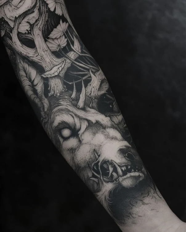 Blackwork Deer, Nature tattoo on Forearm