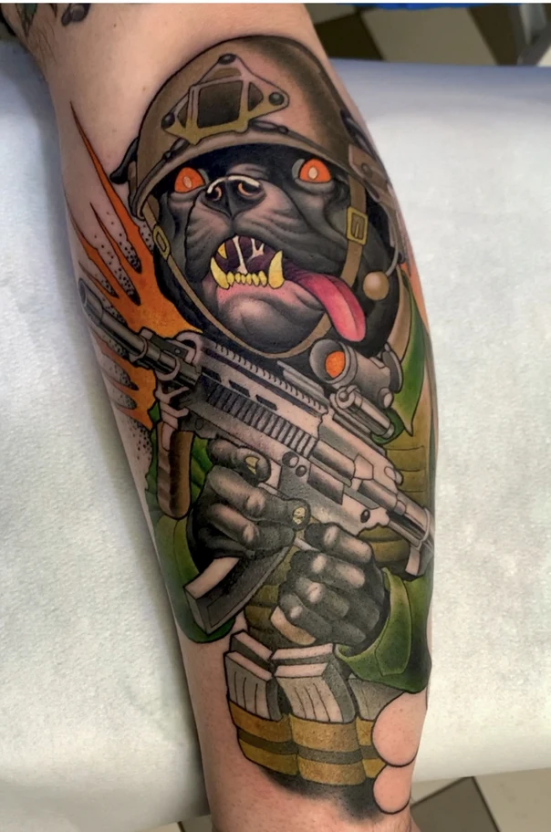 New School Dog, Military tattoo on Forearm