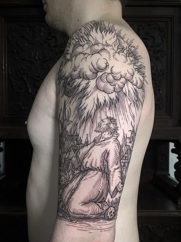 male black engraving 纹身 在 full sleeve #75766 | 纹身师 Ivan Zagusta