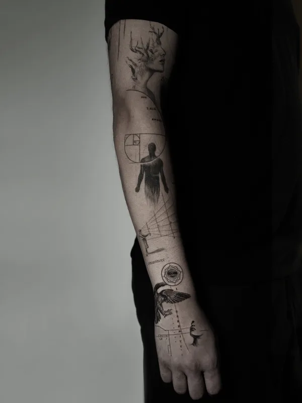 black and grey sketch tattoo on full sleeve #75786 | Tattoo Artist Taeseok Park