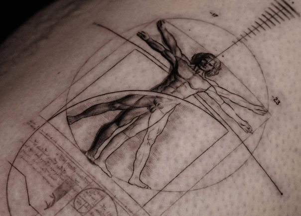 Sketch Human figure, Sacred geometry tattoo on Thigh