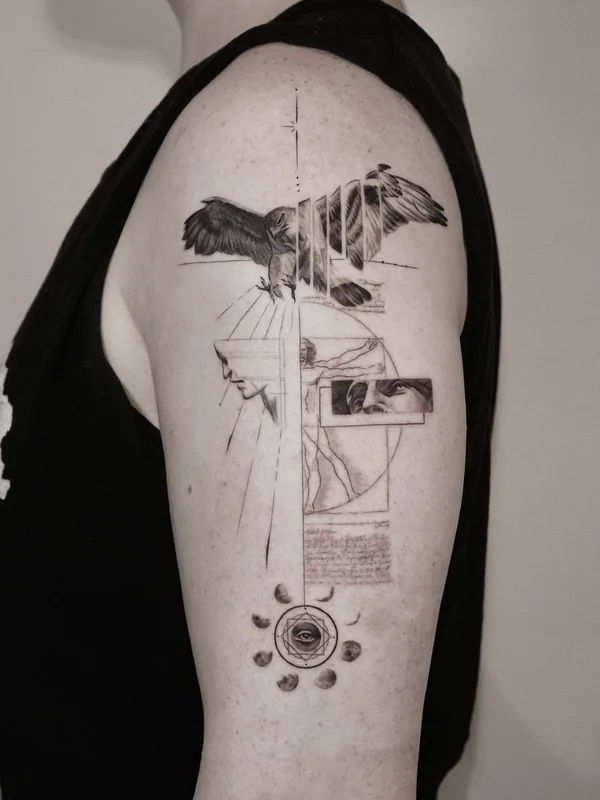 black and grey sketch tattoo on upper arm #75789 | Tattoo Artist Taeseok Park
