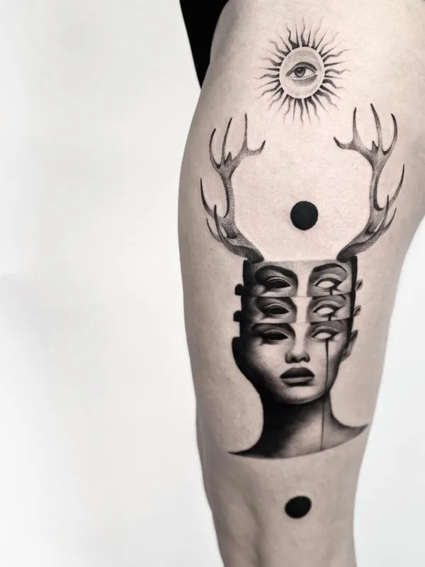 black and grey black and grey Tatuaggio su thigh #75823 | Tatuatore Matteo Nangeroni