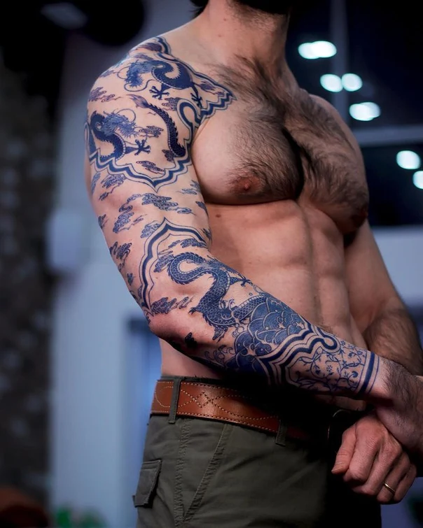 Japanese Dragon, Clouds tattoo on Full Sleeve