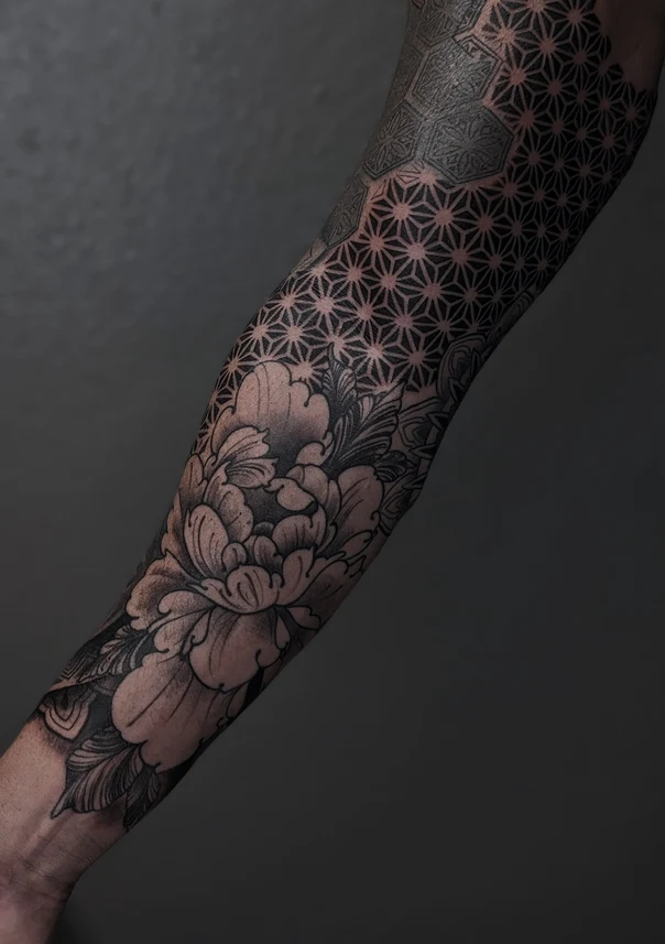 Japanese Flower, Geometric tattoo on Forearm