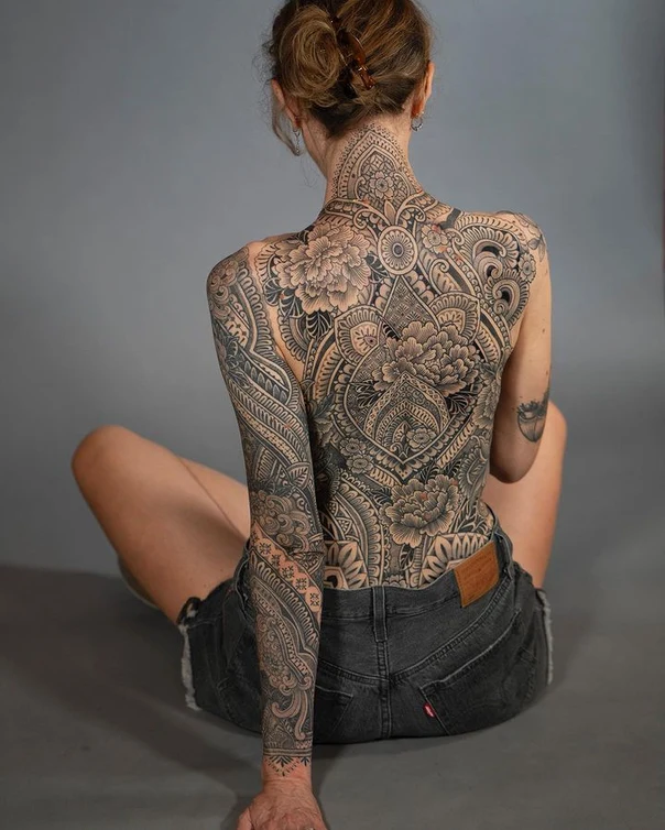 Ornamental Mandala, Floral tattoo on Full Back