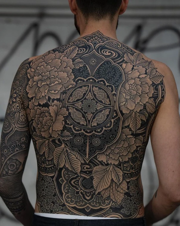 Japanese Floral, Geometric tattoo on Full Back