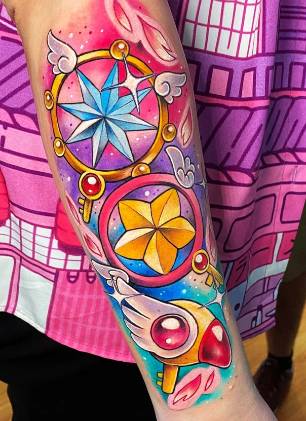 Anime Stars, Wings tattoo on Forearm