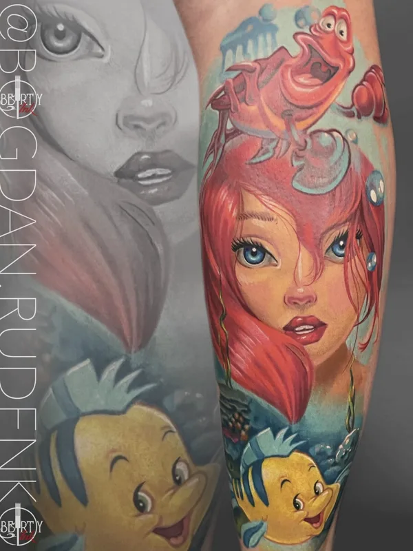female color realism tattoo on shin #76260 | Tattoo Artist Богдан Руденко
