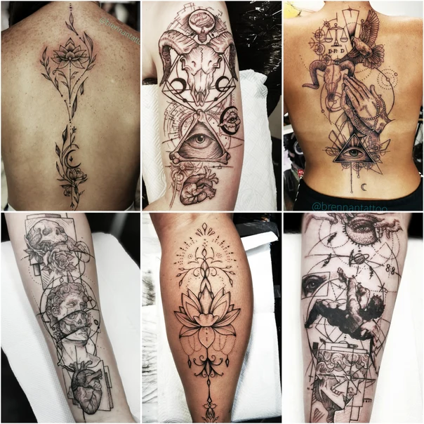 Geometric Lotus, Eye tattoo on Back
