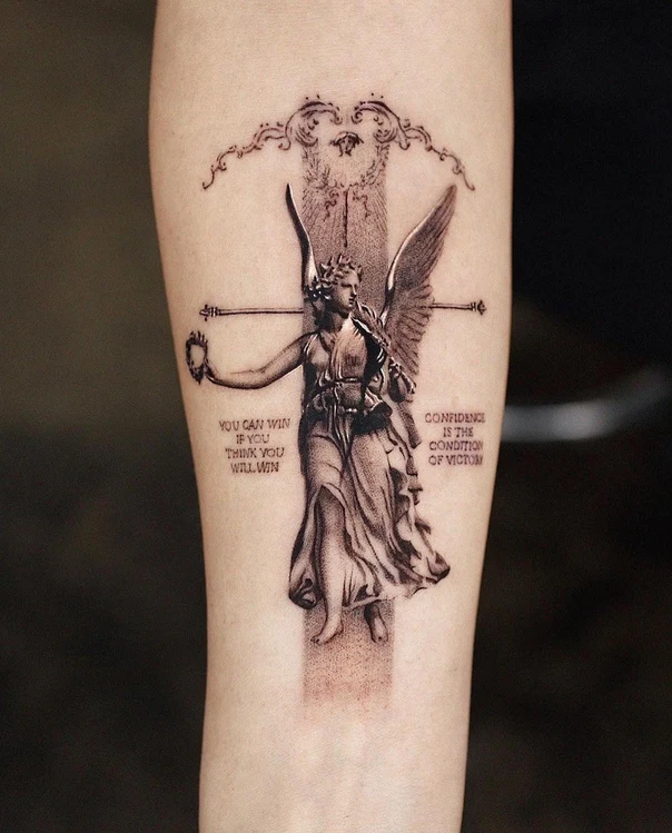Realism Angel, Lettering tattoo on Forearm