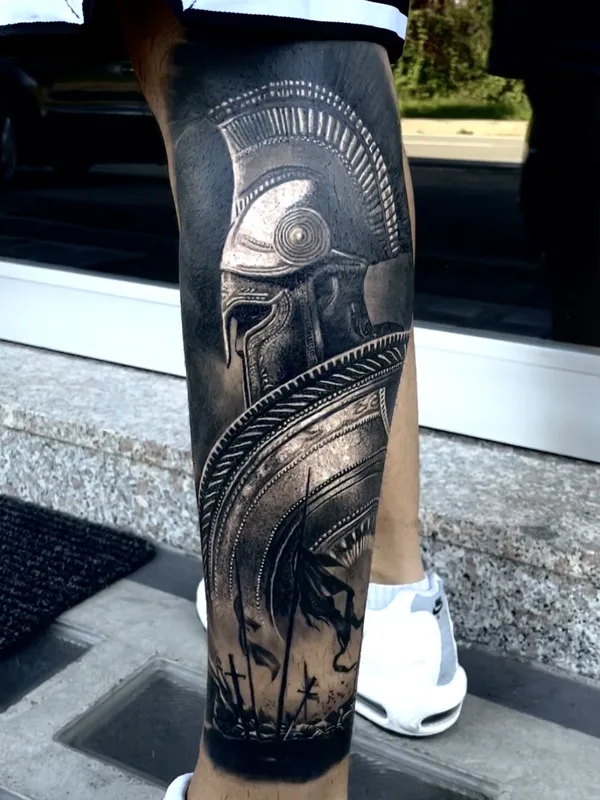 black and grey black and grey tatouage sur calf #76475 | Artiste tatoueur Federico Galliani