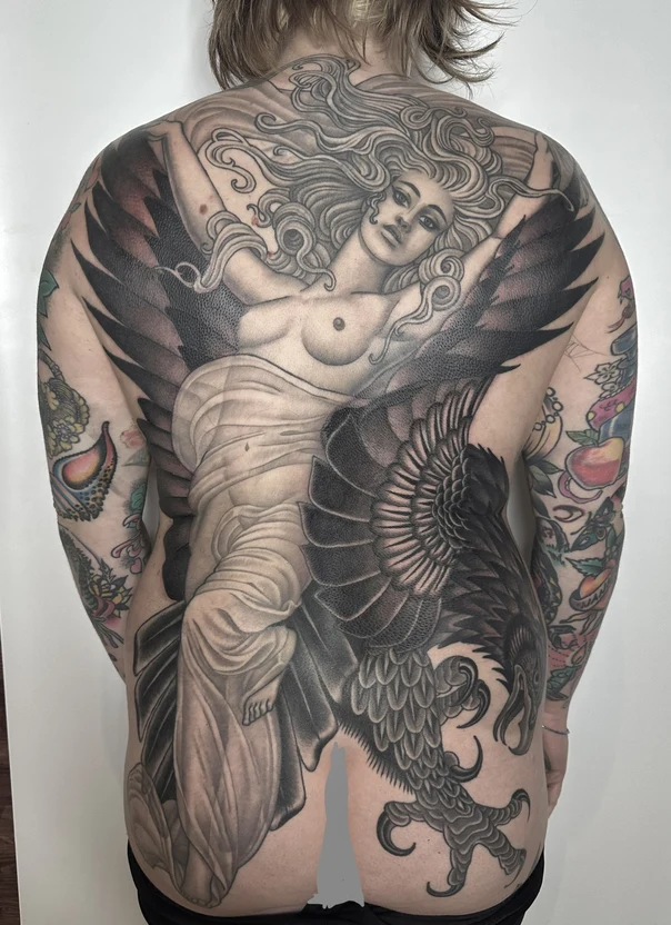 Realism Angel, Wings tattoo on Full Back