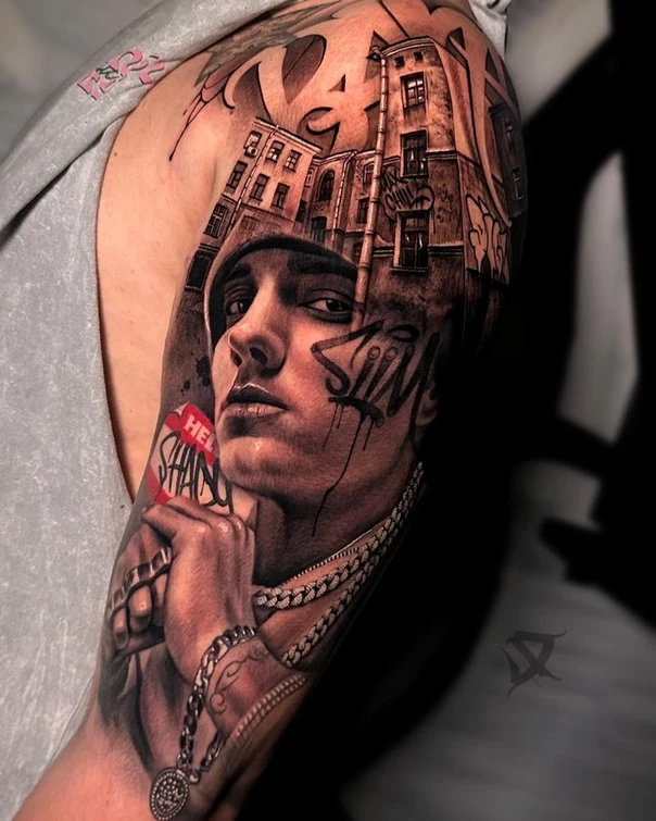 Реализм Portrait, Buildings tattoo на Плечо