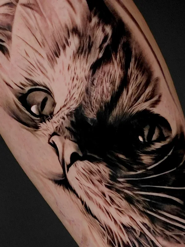 female blackandgrey realism tattoo on calf #76649 | Tattoo Artist Артём Андер