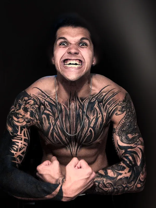 male blackandgrey darklettering tattoo on breast #76650 | Tattoo Artist Артём Андер