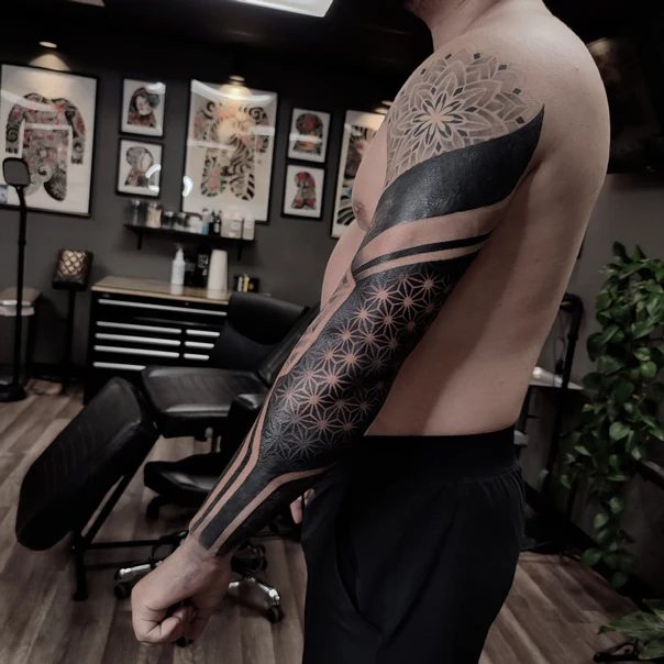 Blackwork Geometric, Mandala tattoo on Full Sleeve