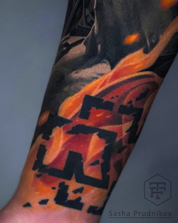 Trash Polka Geometric, Abstract tattoo on Forearm