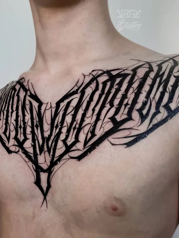 male black blackwork tattoo on chest #76862 | Tattoo Artist Егор Шуга