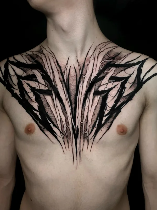 male black blackwork tattoo on chest #76866 | Tattoo Artist Егор Шуга